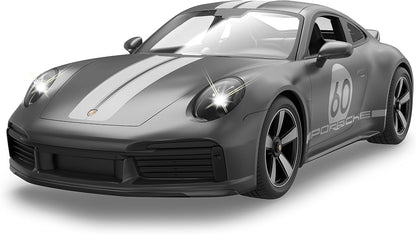 JAMARA 402162 Porsche 911 Sport Classic 1:16 2,4GHz -transparente Windschutzscheibe, LED Licht, RC-Auto Deluxe Cars, Gray