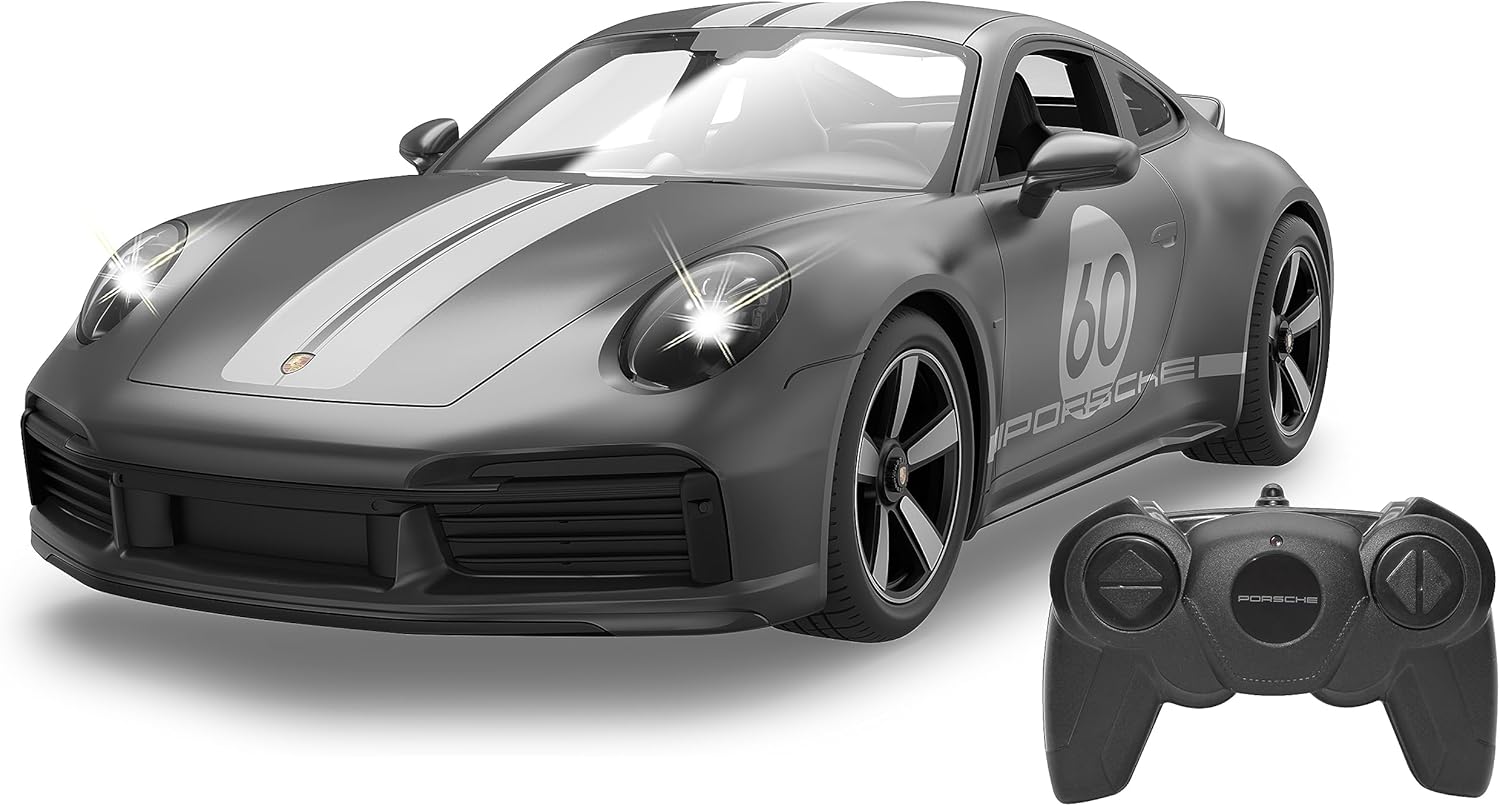 JAMARA 402162 Porsche 911 Sport Classic 1:16 2,4GHz -transparente Windschutzscheibe, LED Licht, RC-Auto Deluxe Cars, Gray