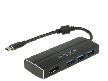 DeLock Adapter USB C 3.1 3x USB 3.0 A Hub + HDMI 4K, Black