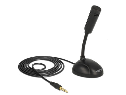 DeLOCK 65872 Omnidirectional Condenser Microphone for Smartphone/Tablet with Gooseneck 3.5 mm 4 Pin Jack Plug + 3.5 mm Jack Socket, 1.7 m Cable Length, Ideal for Skype, Chatting, Recording