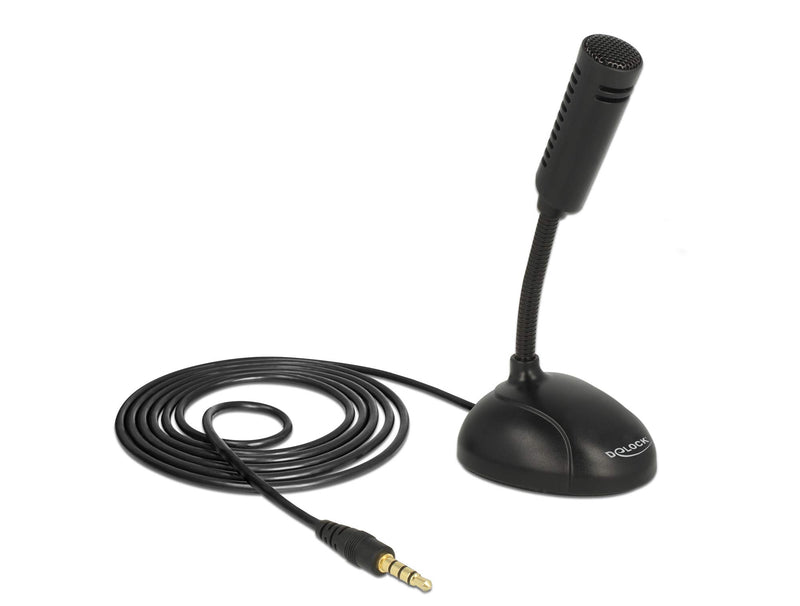 DeLOCK 65872 Omnidirectional Condenser Microphone for Smartphone/Tablet with Gooseneck 3.5 mm 4 Pin Jack Plug + 3.5 mm Jack Socket, 1.7 m Cable Length, Ideal for Skype, Chatting, Recording