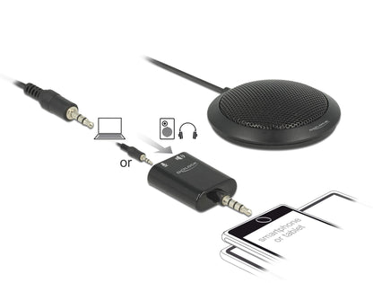 DeLOCK Condenser Table Microphone Omnidirectional for Conferencing, Skype, Meeting, Recording with 3.5 mm Jack Plug, Long Range 2.5 m Cable Length, 65873,Black
