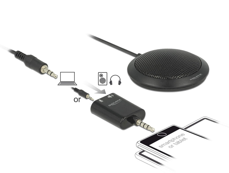 DeLOCK Condenser Table Microphone Omnidirectional for Conferencing, Skype, Meeting, Recording with 3.5 mm Jack Plug, Long Range 2.5 m Cable Length, 65873,Black