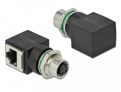 Delock Netzwerkadapter M12 4 Pin D-kodiert Buchse zu RJ45 Buchse