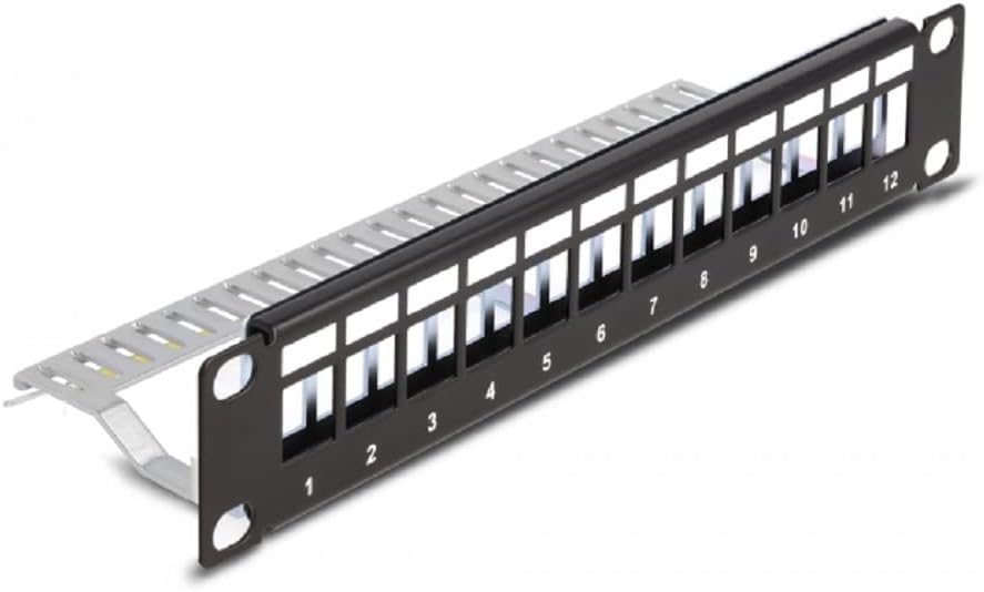 DeLOCK 10 Inch Keystone Patch Panel 12 Port with Relief Rail 1 U Black