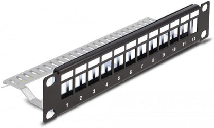 DeLOCK 10 Inch Keystone Patch Panel 12 Port with Relief Rail 1 U Black