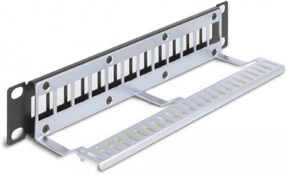 DeLOCK 10 Inch Keystone Patch Panel 12 Port with Relief Rail 1 U Black