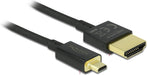 DeLock, premium high-speed HDMI cable with Ethernet, HDMI-A to HDMI Micro-D jack, 3D and 4K, 1.5 m, slim premium