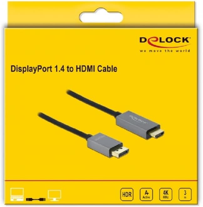DeLOCK Active DisplayPort 1.4 to HDMI Cable 4K 60 Hz (HDR) 3 m