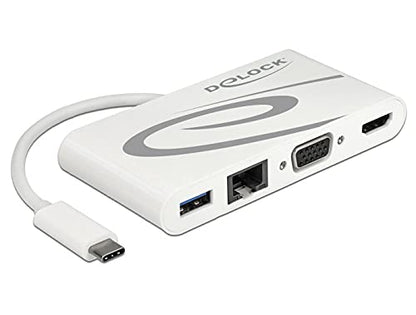 DeLOCK Docking Station USB C 3.1 HDMI 4K + VGA + LAN + USB Adapter White