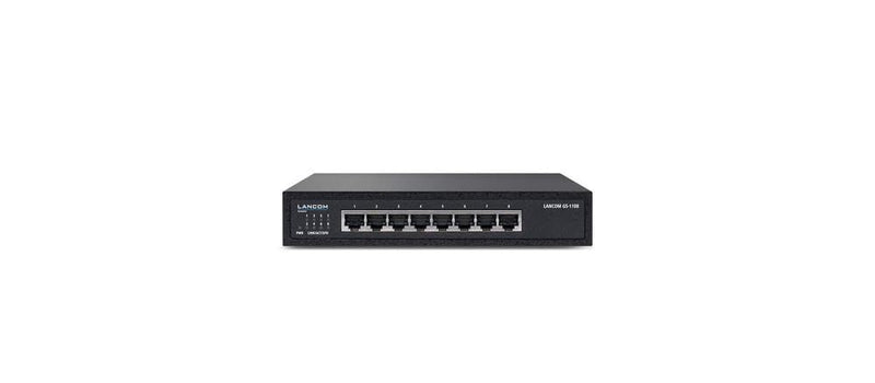 LANCOM GS-1108, Unmanaged Gigabit Ethernet Switch, 8 Ports (10/100/1000 Mbps), Noiseless thanks to fanless design, integrated power supply