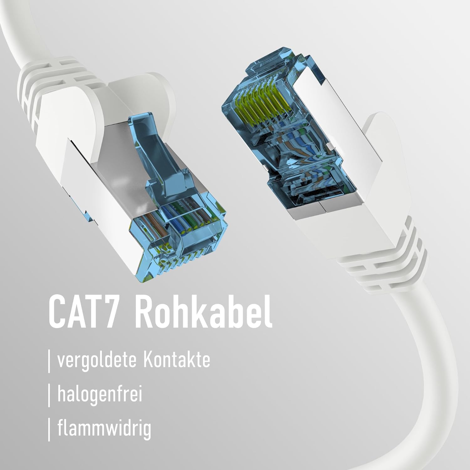 RJ45 Patch Cable with CAT7 Raw Cable White 20 m