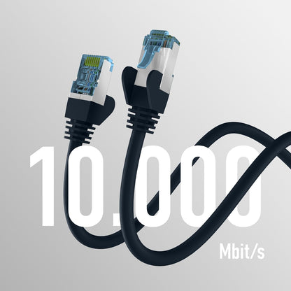 EFB-Elektronik - CAT. 7 Netzwerkkabel bis zu 10 Gbit - 20 m LAN Kabel Ethernet Kabel Patchkabel mit Klinken-/Knickschutz - RJ45 Anschluss, S/FTP PIMF Schirmung - Schwarz Schwarz 20 m