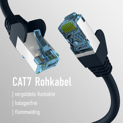 EFB-Elektronik - CAT. 7 Netzwerkkabel bis zu 10 Gbit - 25m LAN Kabel Ethernet Kabel Patchkabel mit Klinken-/Knickschutz - RJ45 Anschluss, S/FTP PIMF Schirmung - Schwarz Schwarz 25 m
