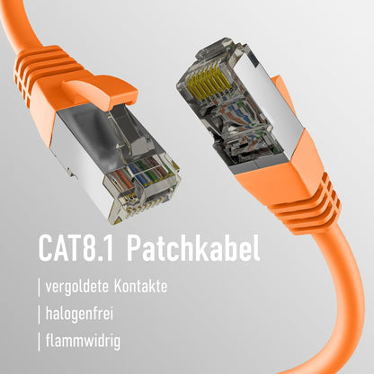 EFB-Elektronik - CAT. 8 Netzwerkkabel bis zu 40 Gbit - 15 m LAN Kabel Ethernet Kabel Patchkabel mit Knickschutz - PoE Übertragung von Daten und Strom - RJ45 Anschluss, S/FTP PIMF Schirmung - Orange Orange 15 m