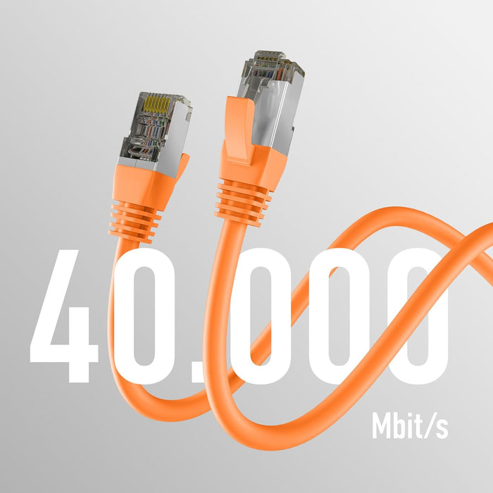 EFB-Elektronik - CAT. 8 Netzwerkkabel bis zu 40 Gbit - 15 m LAN Kabel Ethernet Kabel Patchkabel mit Knickschutz - PoE Übertragung von Daten und Strom - RJ45 Anschluss, S/FTP PIMF Schirmung - Orange Orange 15 m