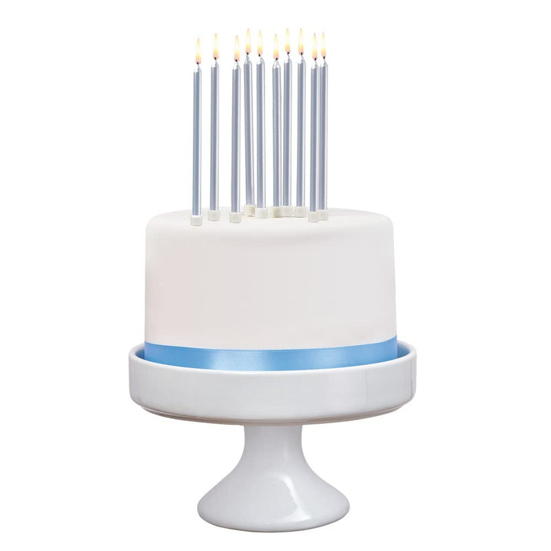 SUSYCARD Kuchenkerzen silber mit Halter 10er