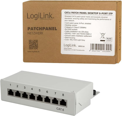 LogiLink Professional Patch Panels, Table/Wall/Desktop, STP (Shielded) light grey 8-Port 8-Port CAT.6 light grey