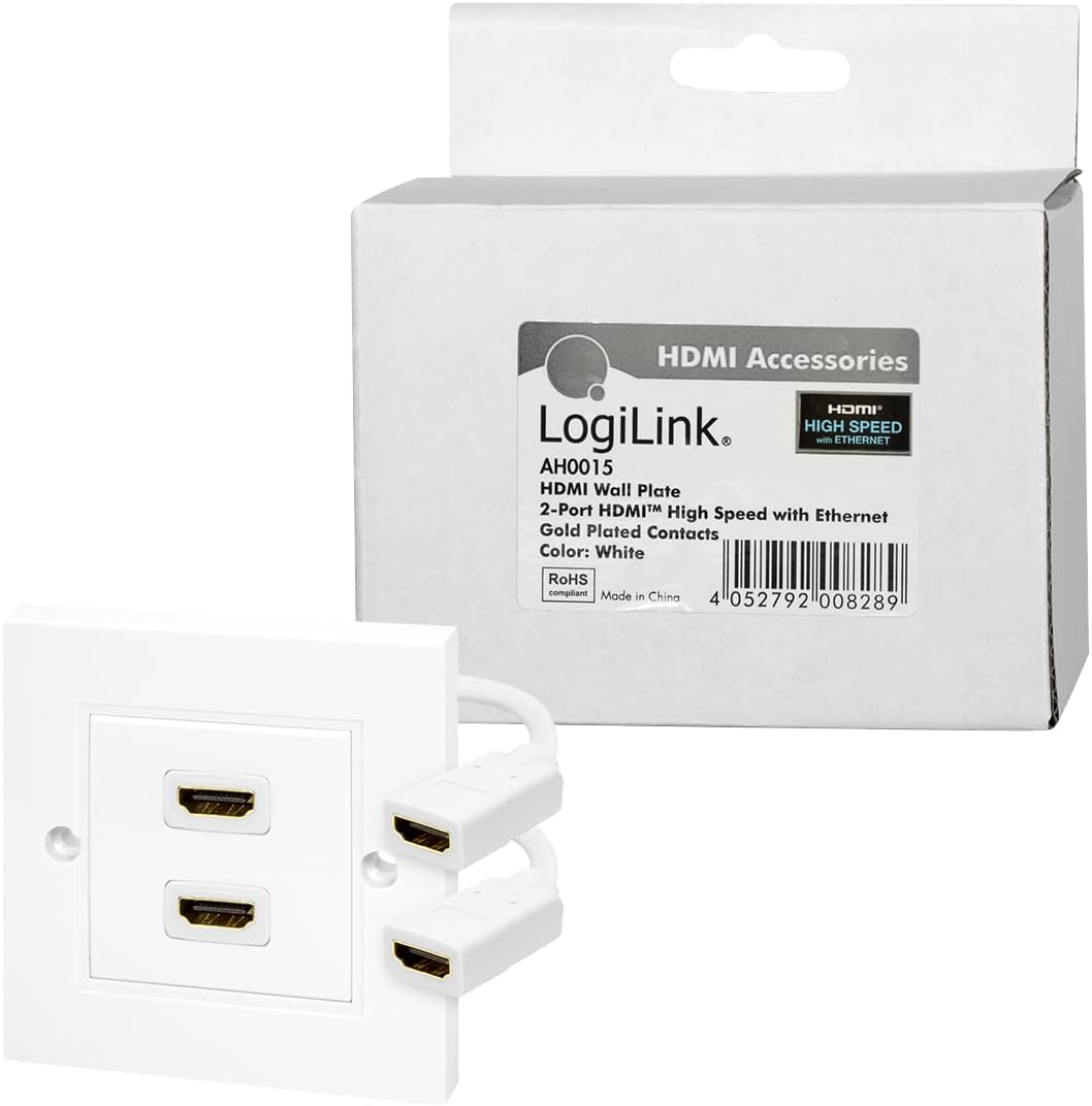 Logilink HDMI 2-Port Wall Socket Adapter - White Single