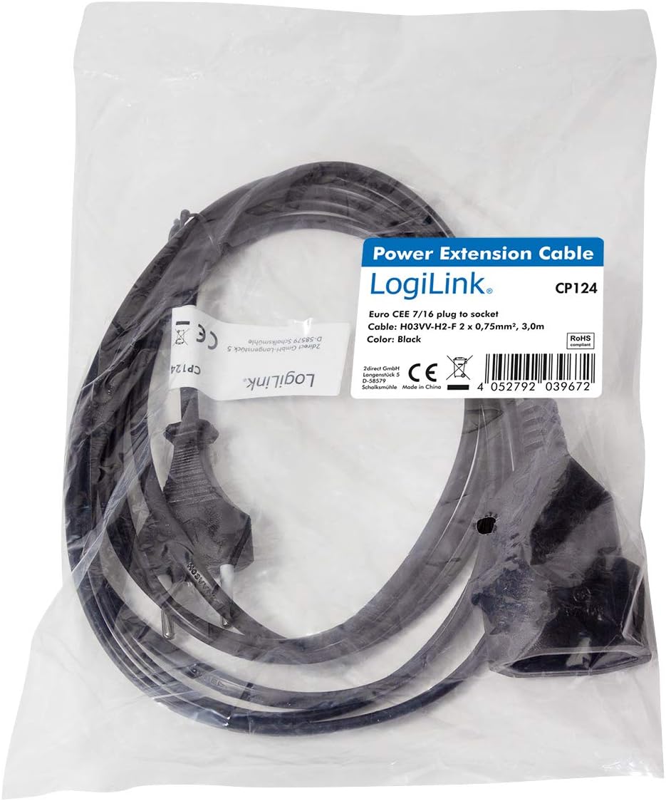 `LogiLink Netzkabel Euro CEE 7/16 Stecker zu Dose,`