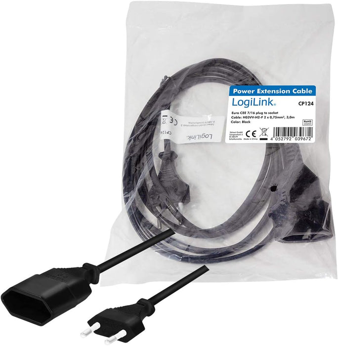 `LogiLink Netzkabel Euro CEE 7/16 Stecker zu Dose,`