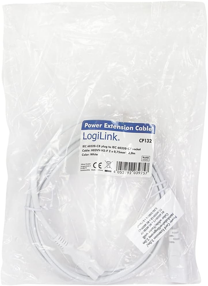 LogiLink Power Cable Extension, 2 m White