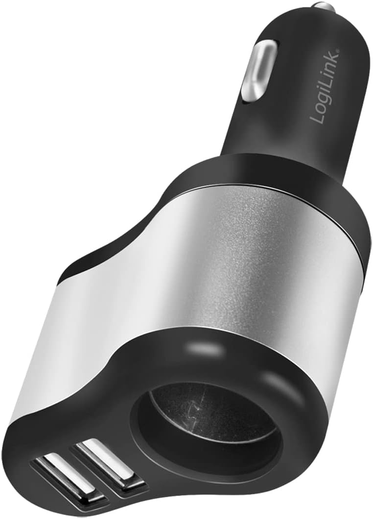 LogiLink PA0131 Universal 3-in-1 Power Supply, 2x USB and 1x Cigarette Lighter Socket Black/Silver