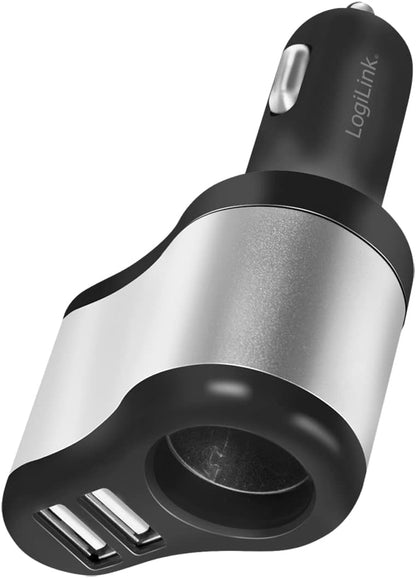 LogiLink PA0131 Universal 3-in-1 Power Supply, 2x USB and 1x Cigarette Lighter Socket Black/Silver