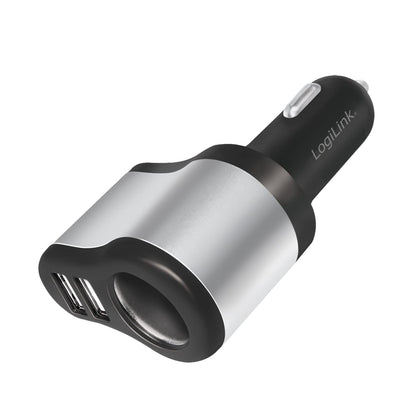 LogiLink PA0131 Universal 3-in-1 Power Supply, 2x USB and 1x Cigarette Lighter Socket Black/Silver