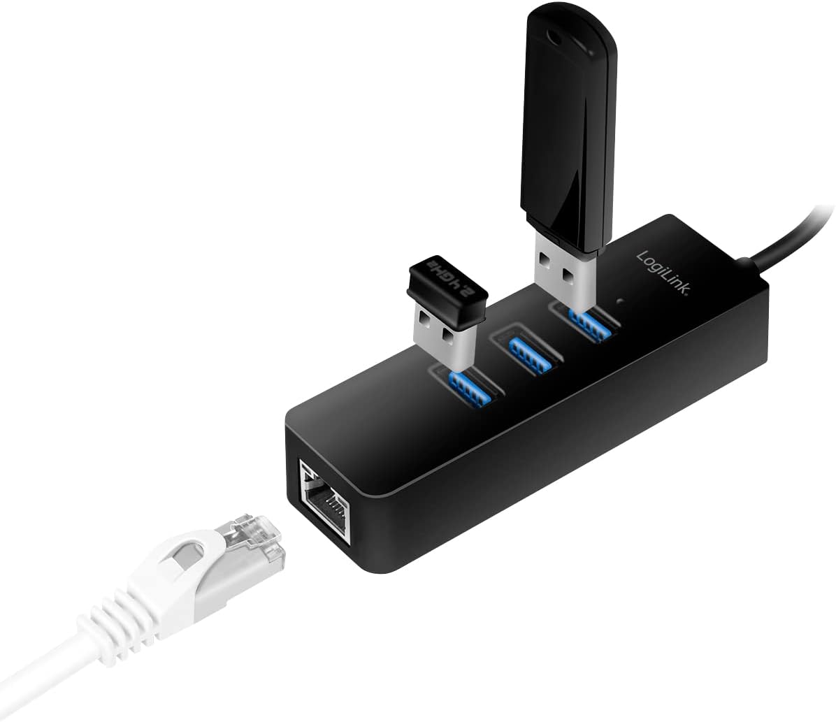 LogiLink USB 3.0 (Typ-A) zu Gigabit Netzwerk Adapter (RJ45) und 3x USB 3.0 (Typ-A) Hub Typ-A zu RJ45