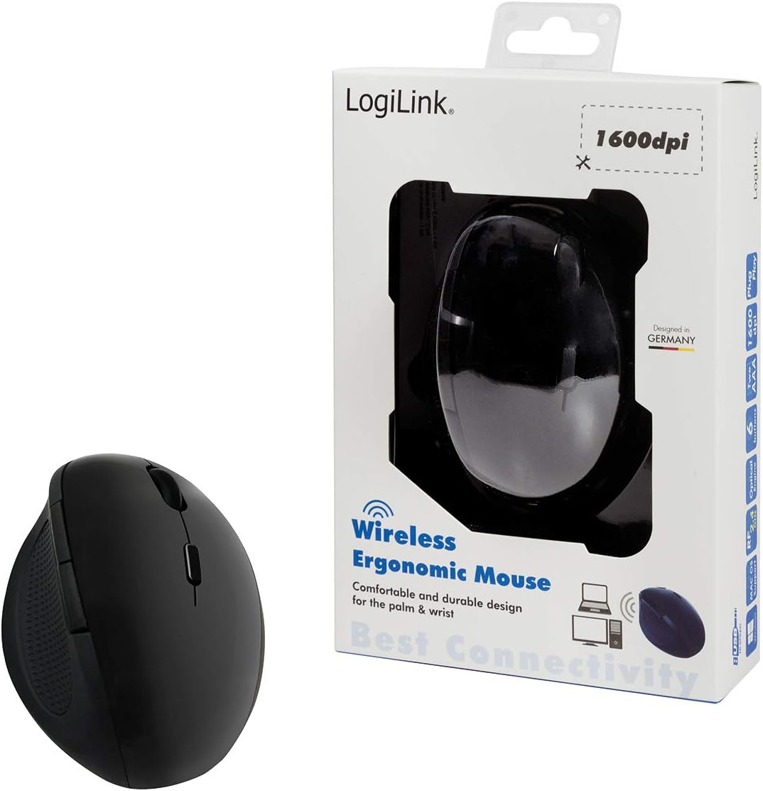 LogiLink ID0139 Ergonomic Wireless Mouse 2.4 GHz 1600 DPI Black