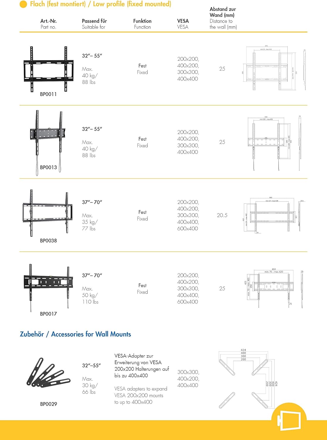 `LogiLink TV-Wandhalterung 32-55,35kg Tragkraft, n`
