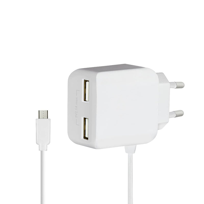LogiLink PA0157W USB Steckdosenadapter mit Micro-USB-Kabel, 2x USB-Port, 10.5W Weiß