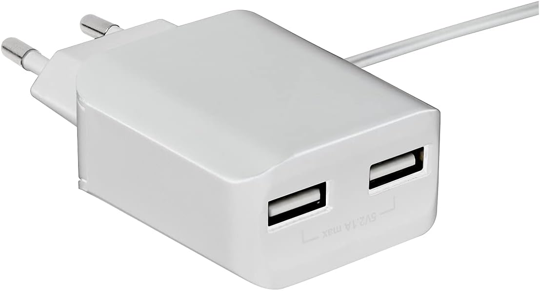 LogiLink PA0157W USB Steckdosenadapter mit Micro-USB-Kabel, 2x USB-Port, 10.5W Weiß