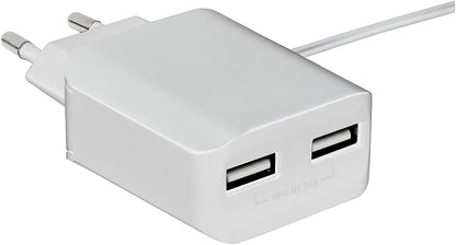 LogiLink PA0157W USB Steckdosenadapter mit Micro-USB-Kabel, 2x USB-Port, 10.5W Weiß