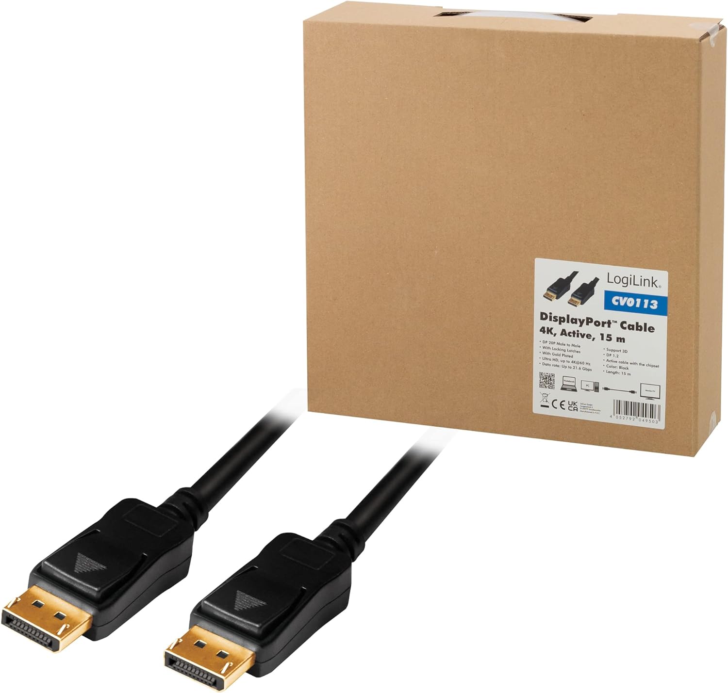 LogiLink CV0113 Aktives DisplayPort 1.2 Anschlusskabel, Ultra HD, 3D, 4K2K/60Hz Schwarz 15m (aktiv)