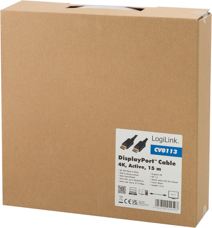 LogiLink CV0113 Aktives DisplayPort 1.2 Anschlusskabel, Ultra HD, 3D, 4K2K/60Hz Schwarz 15m (aktiv)