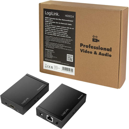 LogiLink HD0024 - HDMI Extender Set Ultra HD (via LAN), 50 m (4K/30Hz) to extend HDMI signals via network cable