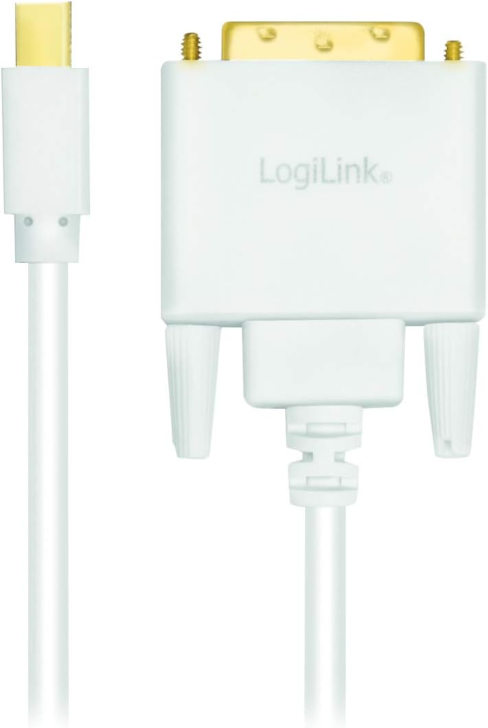 Mini DisplayPort (v1.2) to DVI (DVI-D 24+1) Connection Cable in White, FULL HD 1.8m