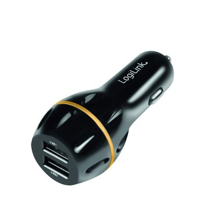 LogiLink PA0201 Car USB Power Supply for Cigarette Lighter 2x USB Ports with QC (Quick Charge) V3.0 Technology with 19.5W Additional Adaptor (micro-USB to USB-C)