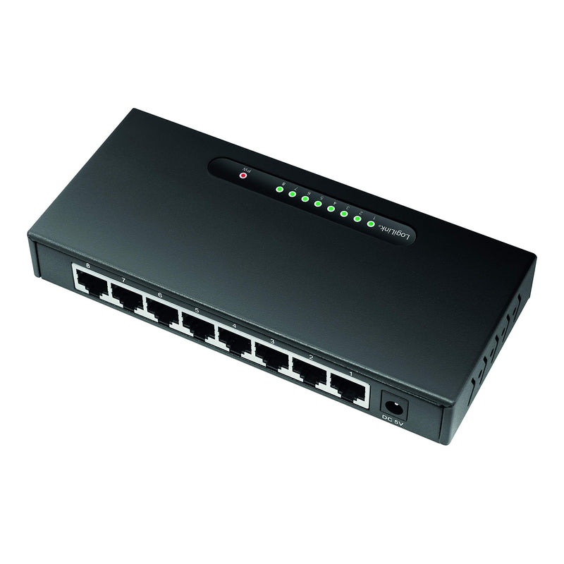 LogiLink NS0111 - Gigabit Ethernet LAN Desktop Netzwerk Switch im Metallgehäuse, QoS, Schaltfeld 10Gbit/s, 8-Port,Schwarz