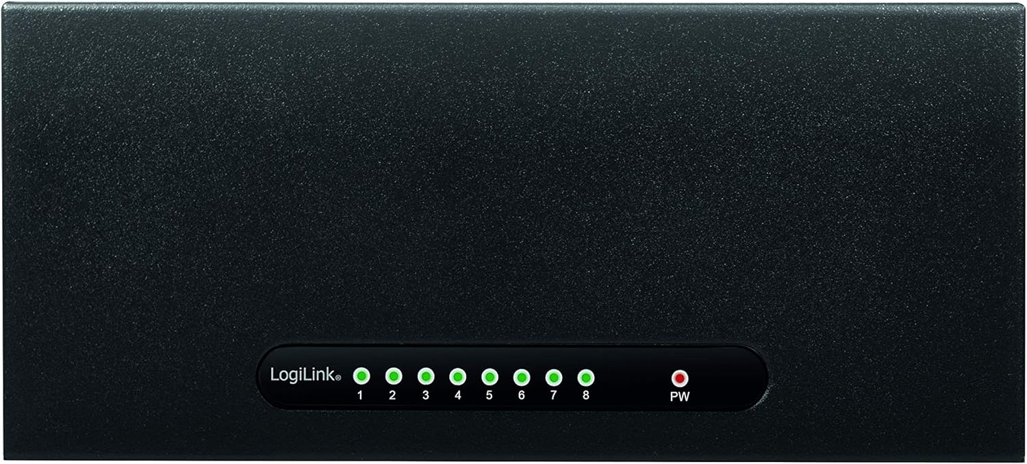 LogiLink NS0111 - Gigabit Ethernet LAN Desktop Netzwerk Switch im Metallgehäuse, QoS, Schaltfeld 10Gbit/s, 8-Port,Schwarz