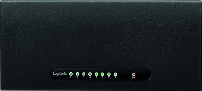 LogiLink NS0111 - Gigabit Ethernet LAN Desktop Netzwerk Switch im Metallgehäuse, QoS, Schaltfeld 10Gbit/s, 8-Port,Schwarz