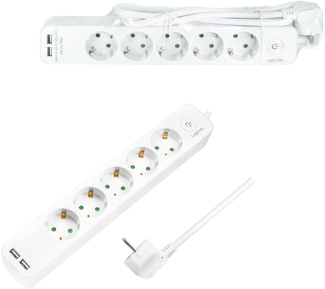 `LogiLink Steckdosenleiste 5-fach, 1,5m 2xUSB 5V/2,`