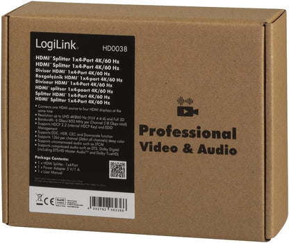 `LogiLink HDMI-Splitter 1x4-Port, 4K/60Hz, Downscal`