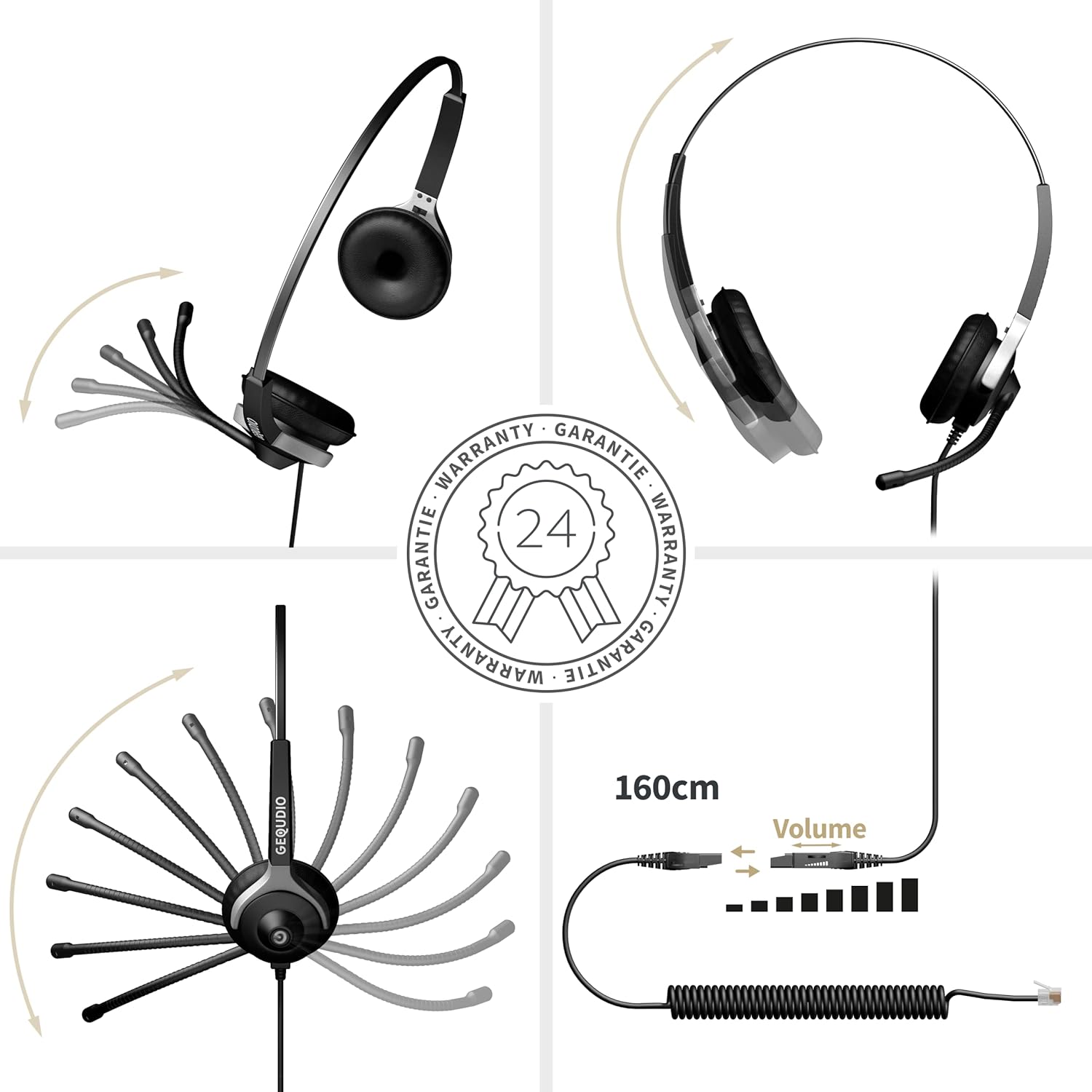 `GEQUDIO Headset 2-Ohr fur Yealink,Snom,Grandstream`