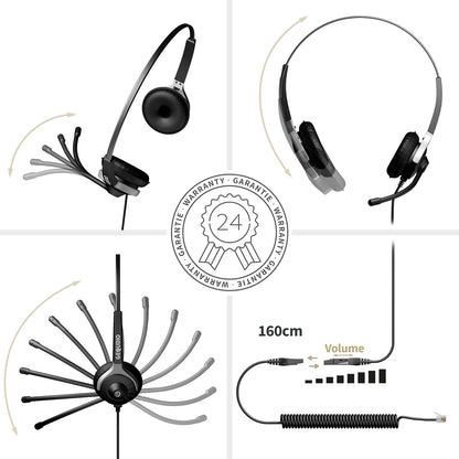 `GEQUDIO Headset 2-Ohr fur Yealink,Snom,Grandstream`