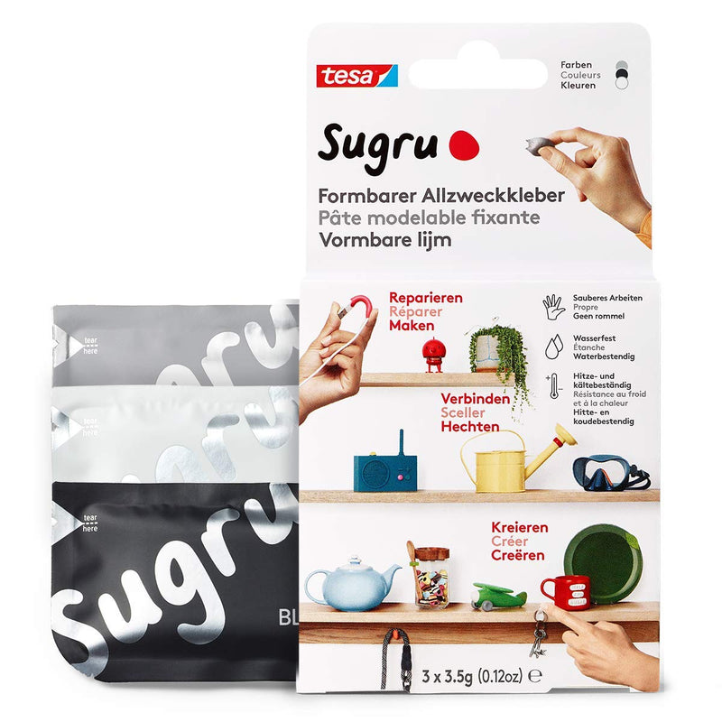tesa Sugru formbarer Allzweckkleber 3er Schwarz/We
