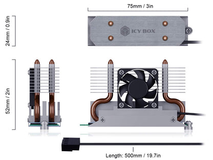 ICY BOX M.2 Cooler with Fan and Heatpipe Heatsink for M.2 NVMe & SATA SSD up to 2280, 30 mm Fan Active, Thermal Pad Included 2280 With fan (tower)