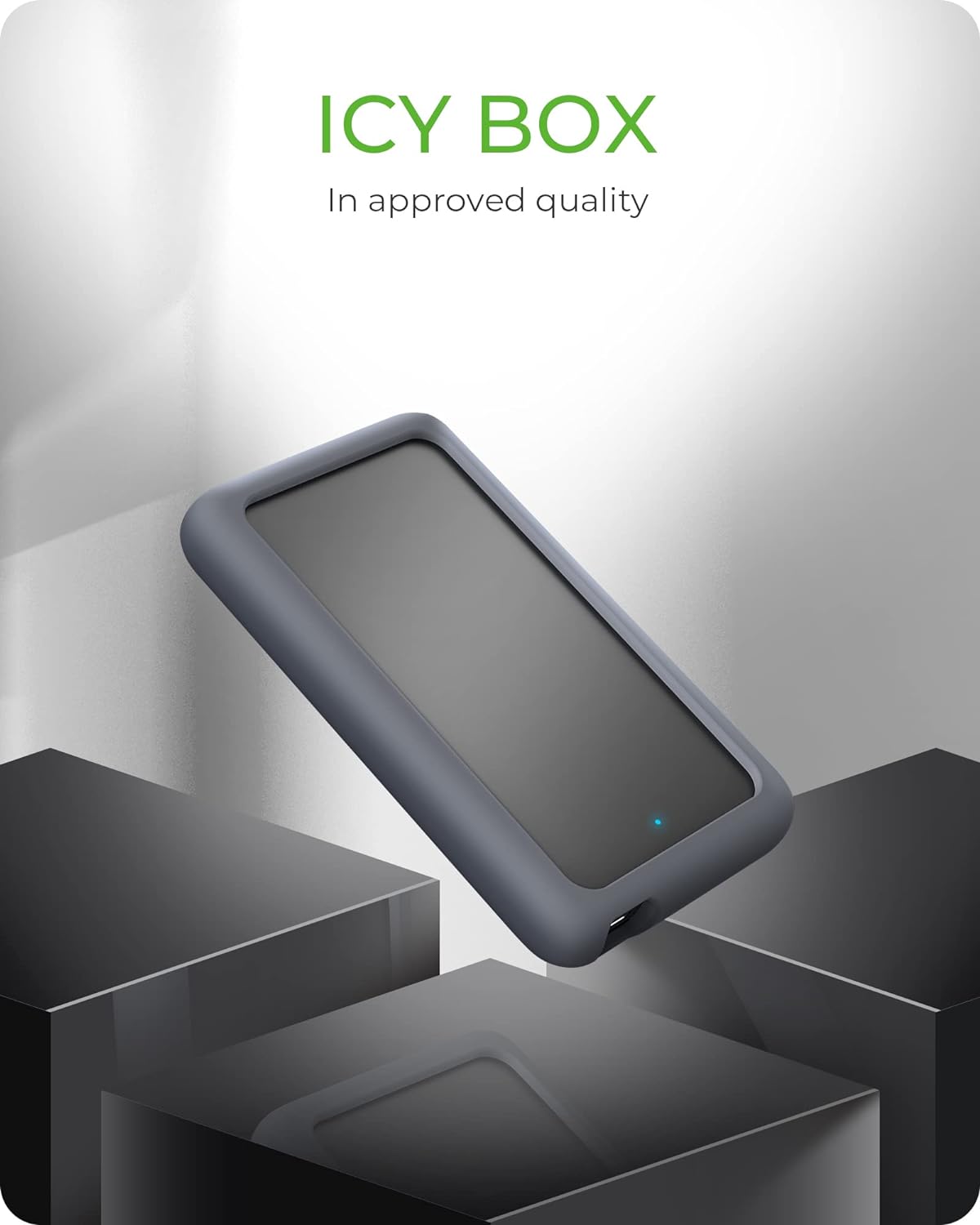 ICY BOX USB-C External Enclosure for 2.5" SATA HDD/SSD, USB 3.1 (Gen 2, 10 Gbps), Aluminium, Silicone Protector, IB-246-C31-G